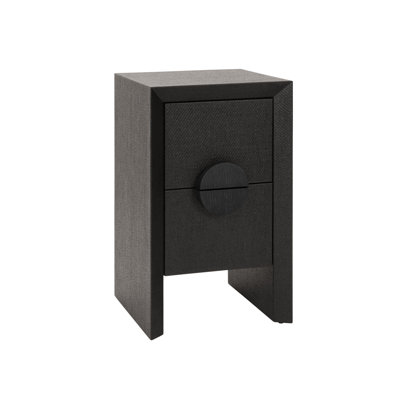 Two Drawer Small Side Table In Natural Grasscloth With Cerused Oak Handles