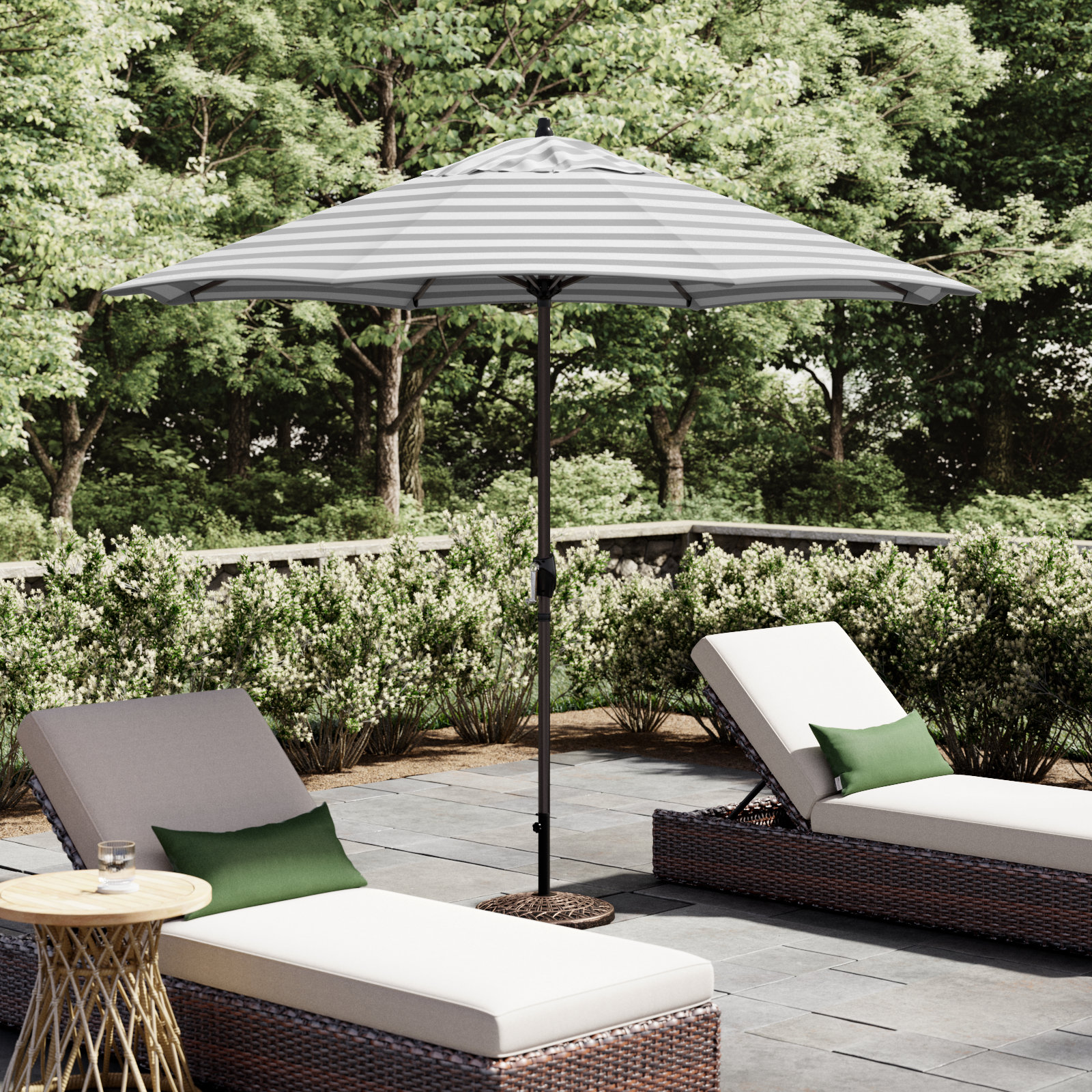 Stevie 9' Umbrella, Gray White Cabana Stripe