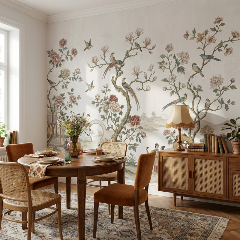 Murale traditionnelle asiatique Serene, 100 po x 96 po, Non-Woven Nonpasted