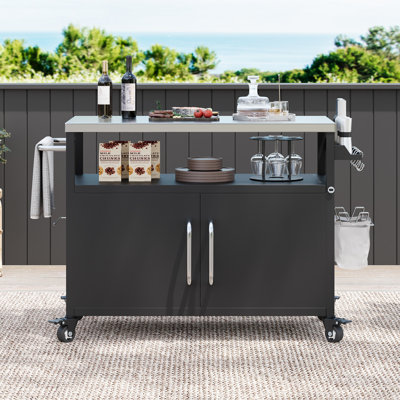 54.5" Outdoor Kitchen Island With Stainless Steel Tabletop, Metal Grill Cart Table With Storage Cabinet, Spice Rack And Towel Rack, Outdoor Bar Cart W by Latitude Run