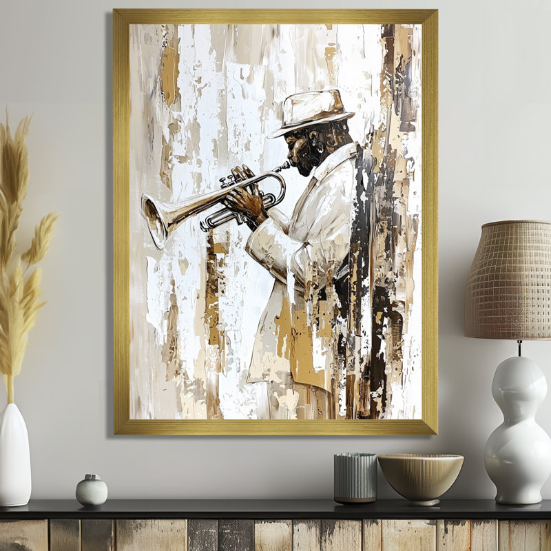 Décoration murale Jazz Trumpeter In The Spotlight II - Music Jazz, H 32 po x l 16 po, Doré