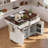 Fluted Kitchen Island With Drop Leaf, Power Outlet, Adjustable Shelves, 2 Doors And 2 Drawers-1297693736