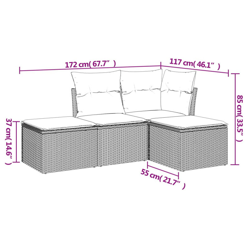 Latitude Run® 4 Piece Patio Sofa Set With Cushions Black Poly Rattan, Teal Cushion/ Black Frame
