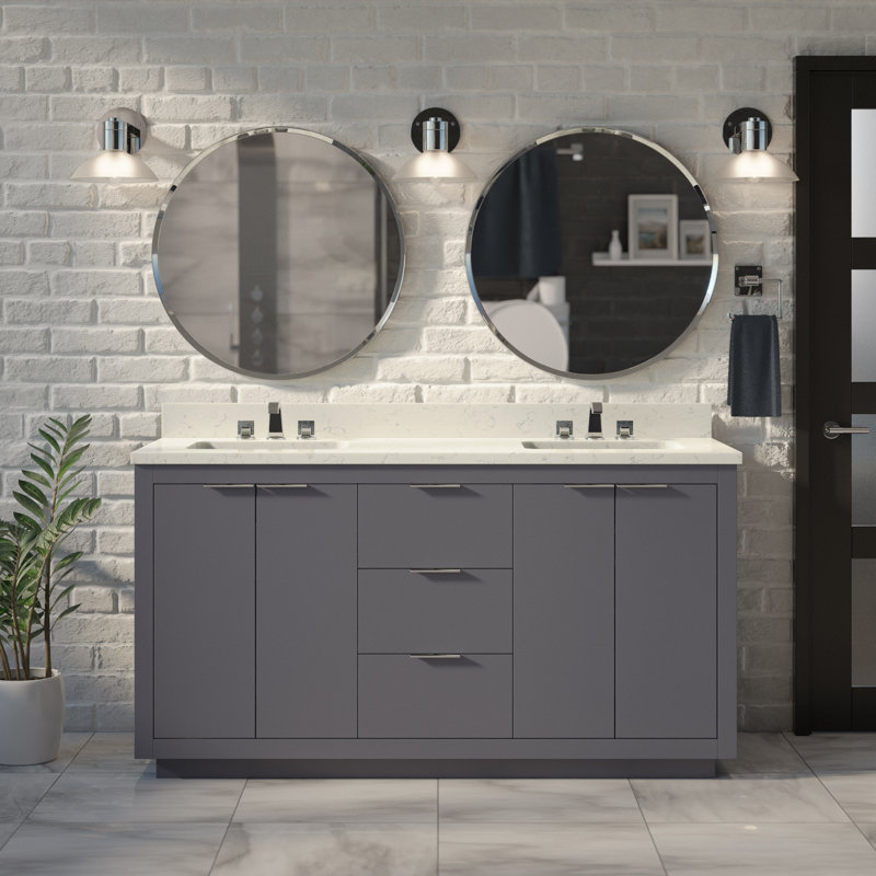 Ensemble de meuble-lavabo double 60 po Anastazia, Gris marine
