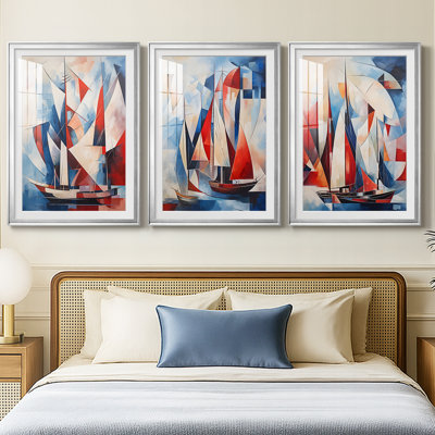 NAUTICAL Series CDXV III - Impression personnalisée de qualité supérieure avec passe-partout - 3 pièces