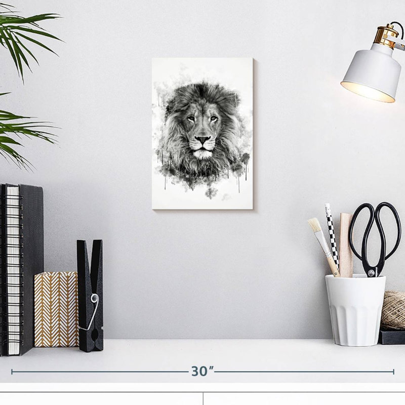 Tête de lion Brampt noir et blanc, H 12 po x l 8 po
