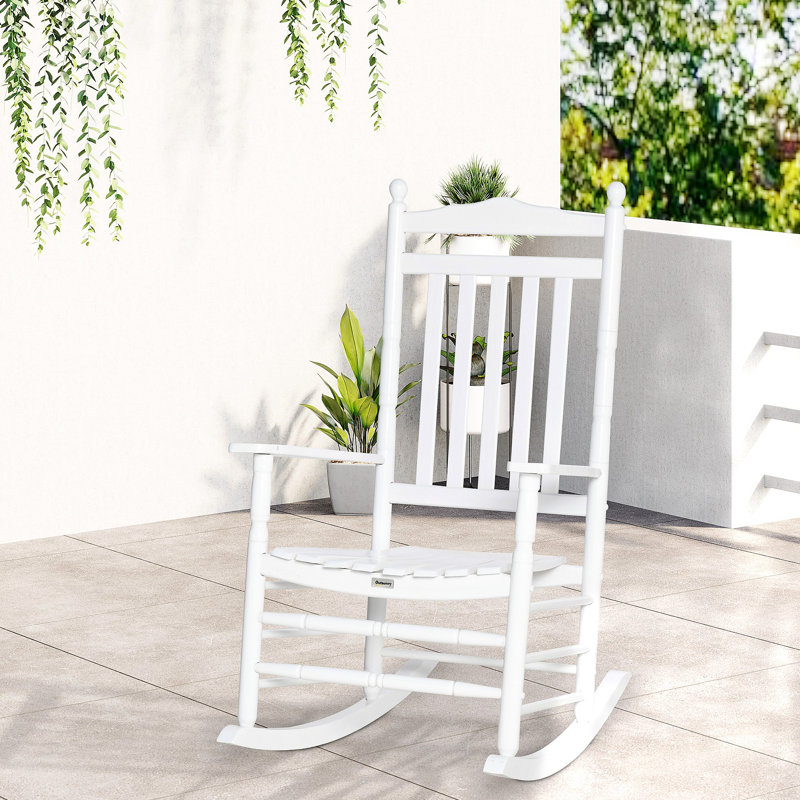 Traditional Wooden High-Back Rocking Chair For Porch, Indoor/Outdoor, White