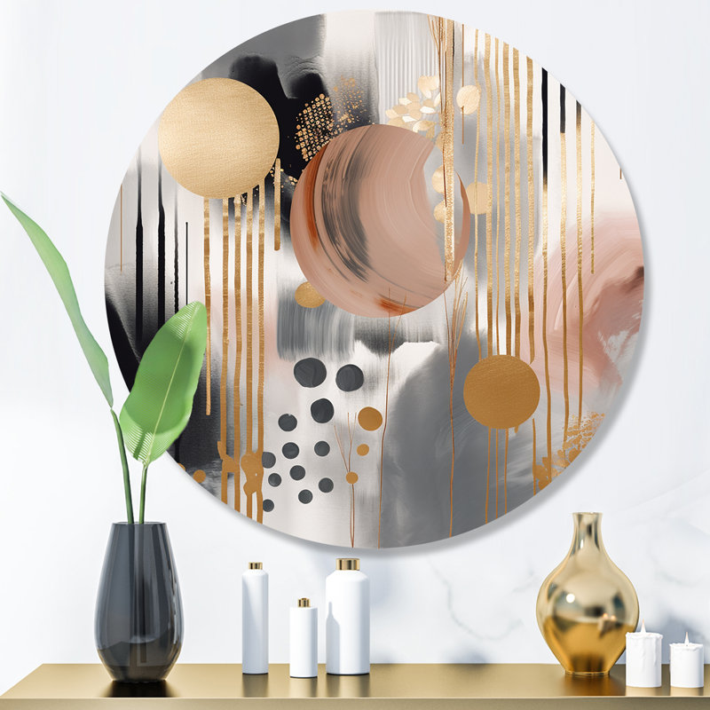 Rayures et cercles abstraits couleurs douces - Décoration murale abstraite en métal marbré, H 16 po x l 16 po x P 1 po