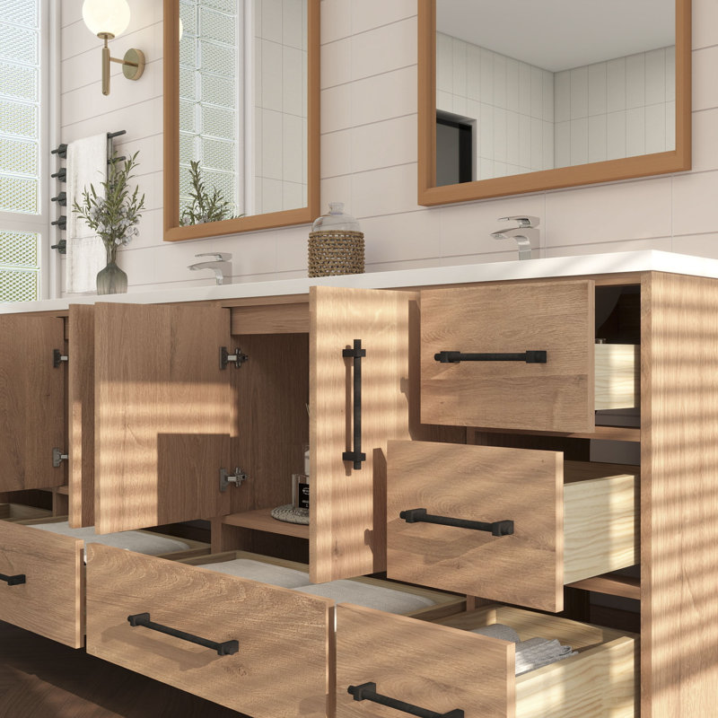 Meuble-lavabo double 83,5 "avec dessus Victoria, Chêne rouge