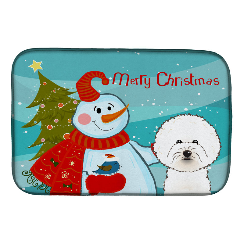 Tapis de séchage bonhomme de neige avec bichon frisé bichon