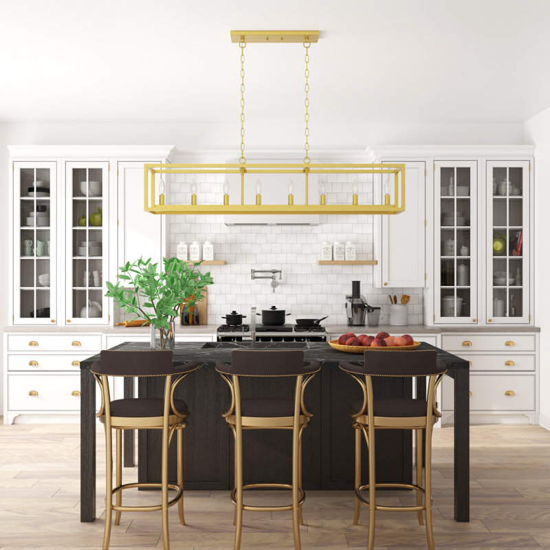 Lustre linéaire à 8 lumières pour îlot de cuisine Perea, Laiton satiné