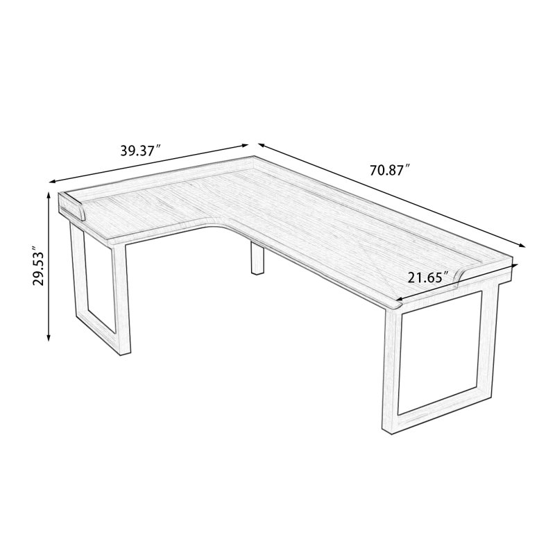 Bureau d'écriture en L en bois massif brun noisette, Burlywood, Retour à gauche, H 29,53 po x l 70,87 po x P 39,37 po