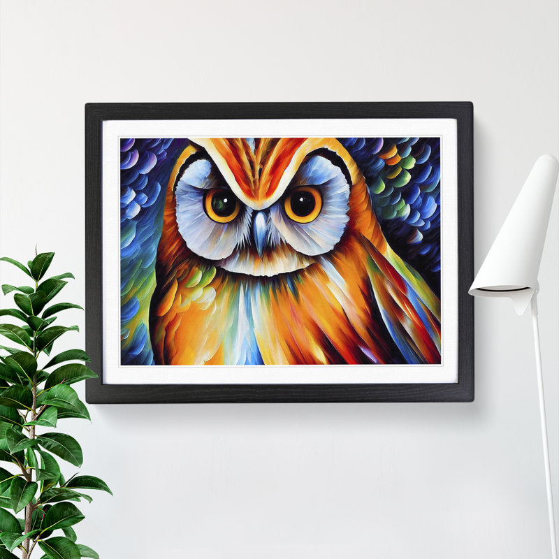 XH1022-6545X Owl Painting Vol.2 Abstract - Single Picture Frame Print, Black, 46cm H x 64cm W