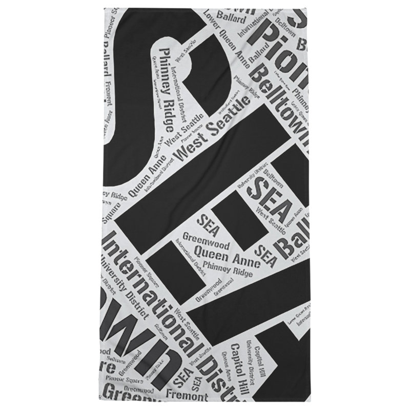 Bath Towel, Black, Seattle, Microfiber