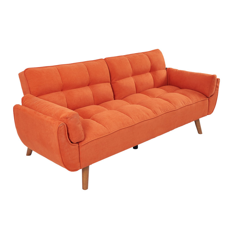 Jalena 75" Flared Arm Convertible Sleeper Sofa, Orange Polyester