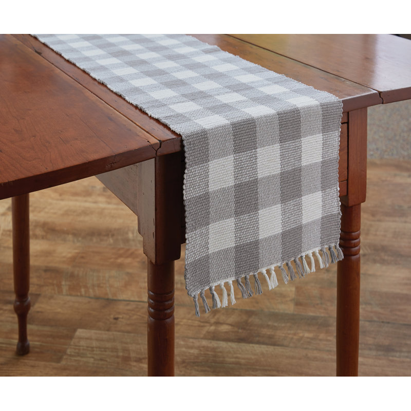 Serles Rectangular Checkered Table Runner, Gray, 54" x 13"