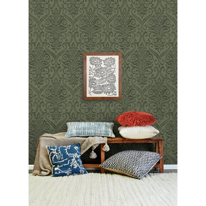 Adavu Sage Damask Wallpaper, Green