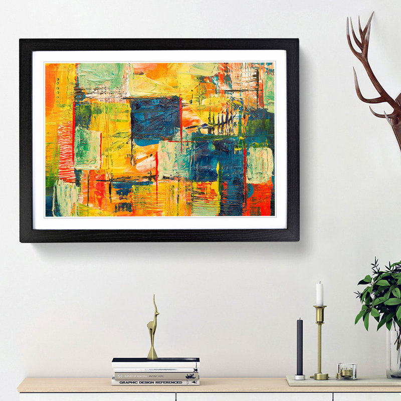 Abstract Art Painting Vol.302 by S.Johnson - Framed Print, 48cm H x 65cm W x 2cm D, Black Framed