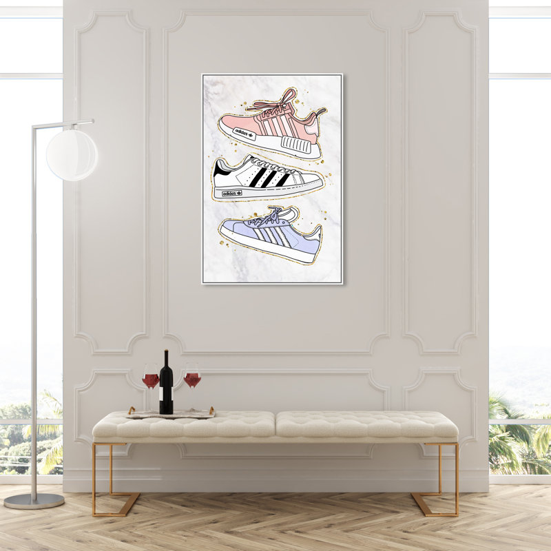 Espadrilles pastel - impression sur toile, Cadre flottant blanc, H 45 po x l 30 po
