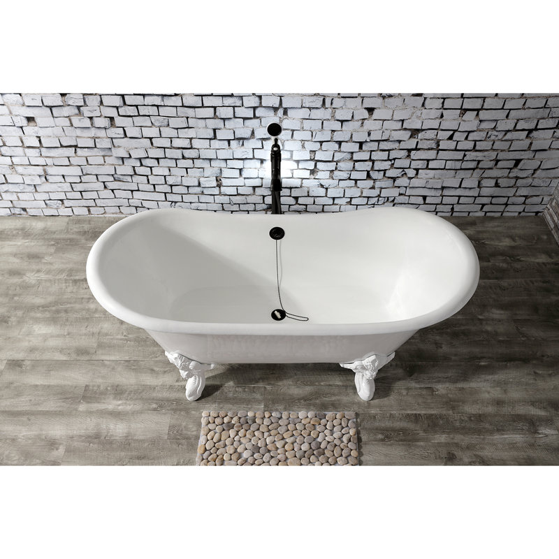 Kingston Brass Aqua Eden 67-Inch Cast Iron Oval Double Slipper Clawfoot Tub (No Faucet Drillings), White