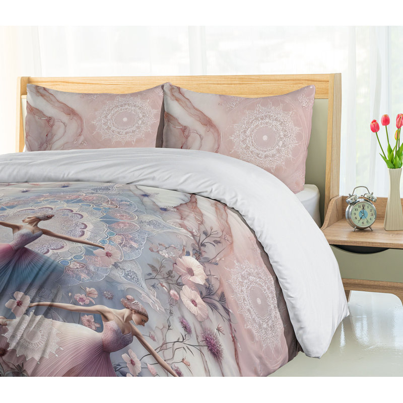 California King Pink Blush Blue Grey Ballerina Duvet Cover Set