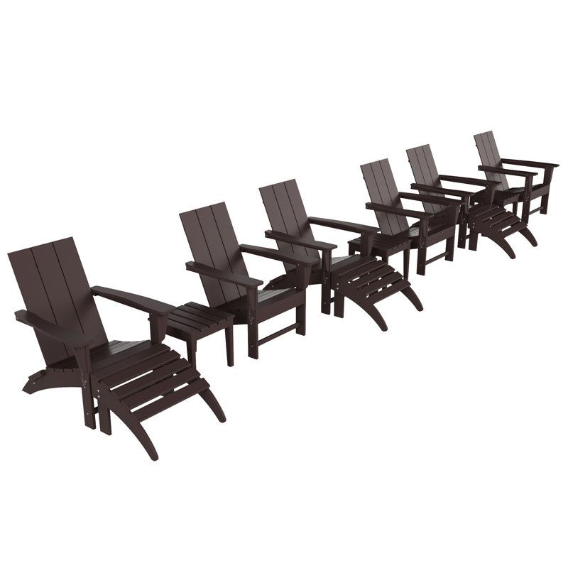 Chaise Adirondack pliante en poly 12 pièces avec repose-pieds et table d'appoint Joubert, Brun foncé