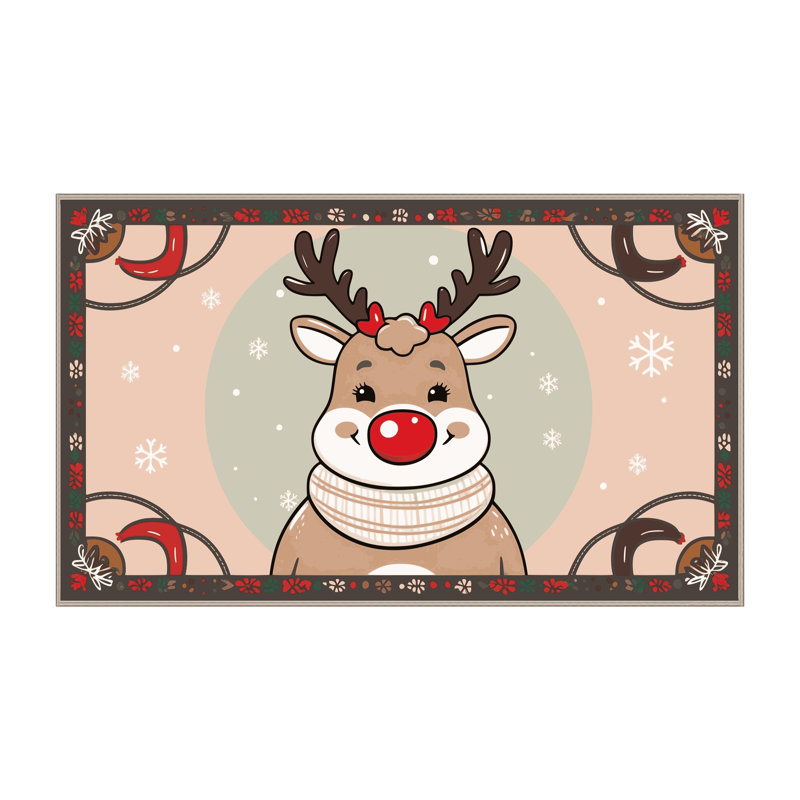 Tapis de vacances d'hiver de Noël lavable The Holiday Aisle®, Rectangle 7 pi x 9 pi
