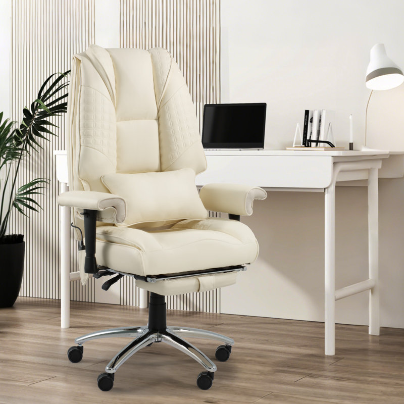 Big And Tall Office Chair With 6 Point Massage & Heating, Reclining Office Chair With Lumbar Support, Beige