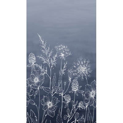 Wild Flora Sketch Navy Wall Mural