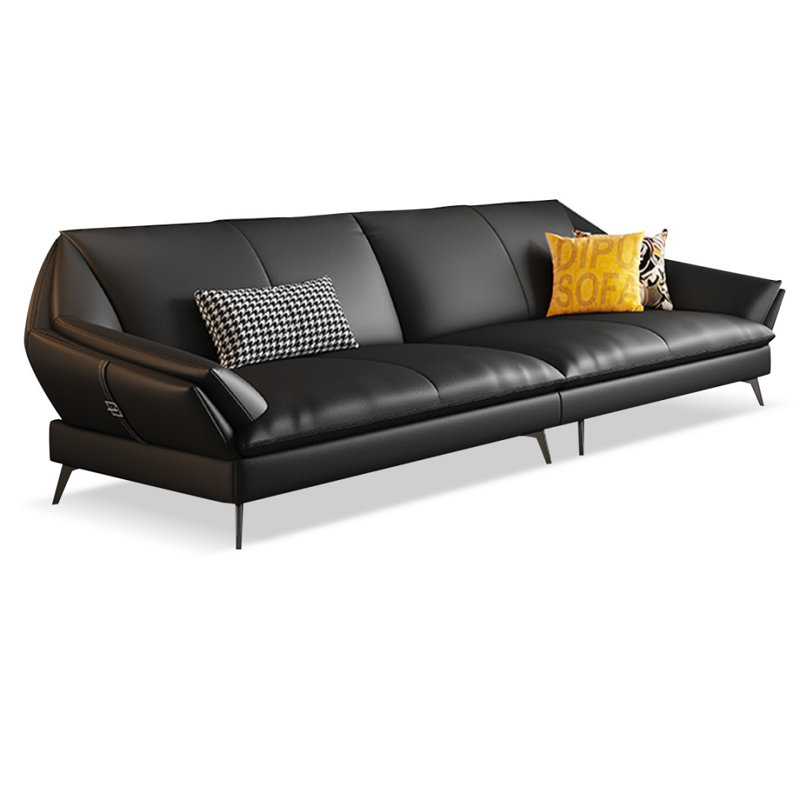 Canapé modulaire noir en cuir véritable, H 32,68 po x l 110,24 po x P 40,16 po, 4, Noir