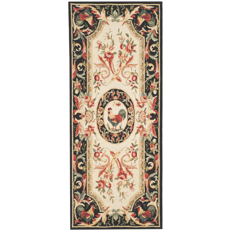 Kinchen Hand Hooked Wool Floral Rug, Runner 2'6" x 6'