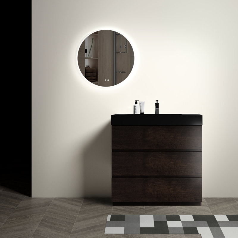 Meuble-lavabo de 36 po en noyer - Fonctionnement silencieux et en douceur, rangement moderne en noyer, lavabo, Walnut, 35" W