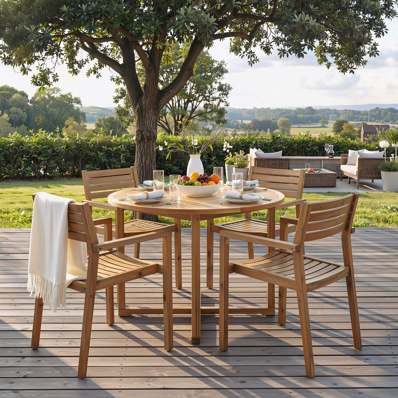 5-Piece Outdoor Dining Set With 4 Wood Chairs, Natural