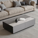 Table basse à plateau relevable 51 po avec plateau en pierre frittée et tiroirs de rangement à compartiments cachés