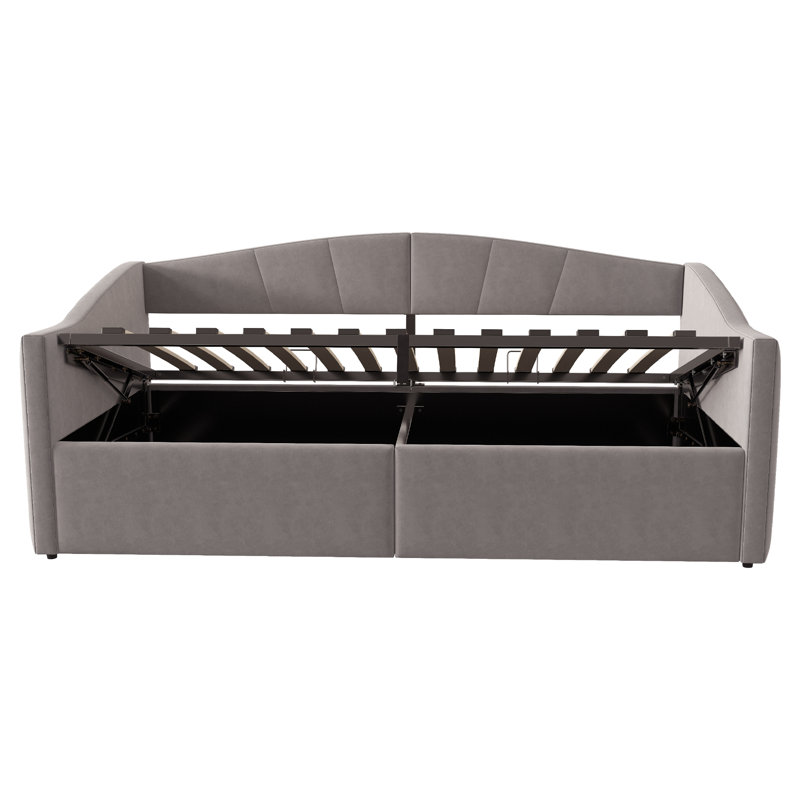 Daybed With Hydraulic Storage & Drawers, European Single (90 x 200 cm), Dark Grey