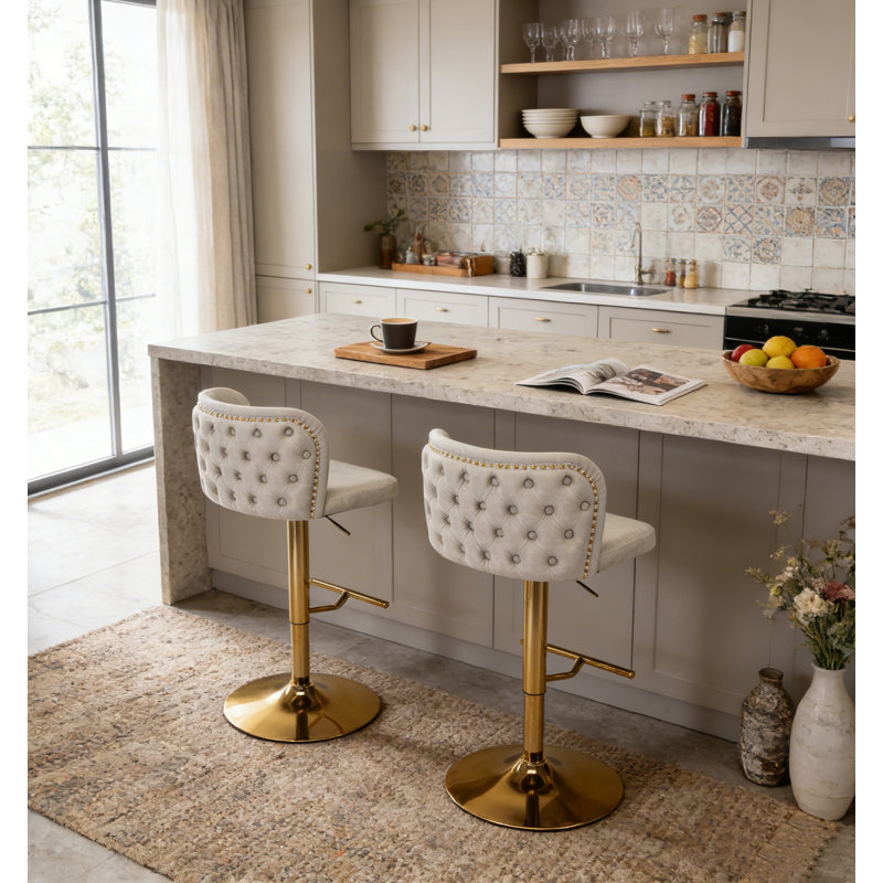 Tabouret de bar 2 pièces Marlone, Or, Beige