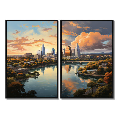 Austin City Cityscape IV - décoration murale orange 2 panneaux