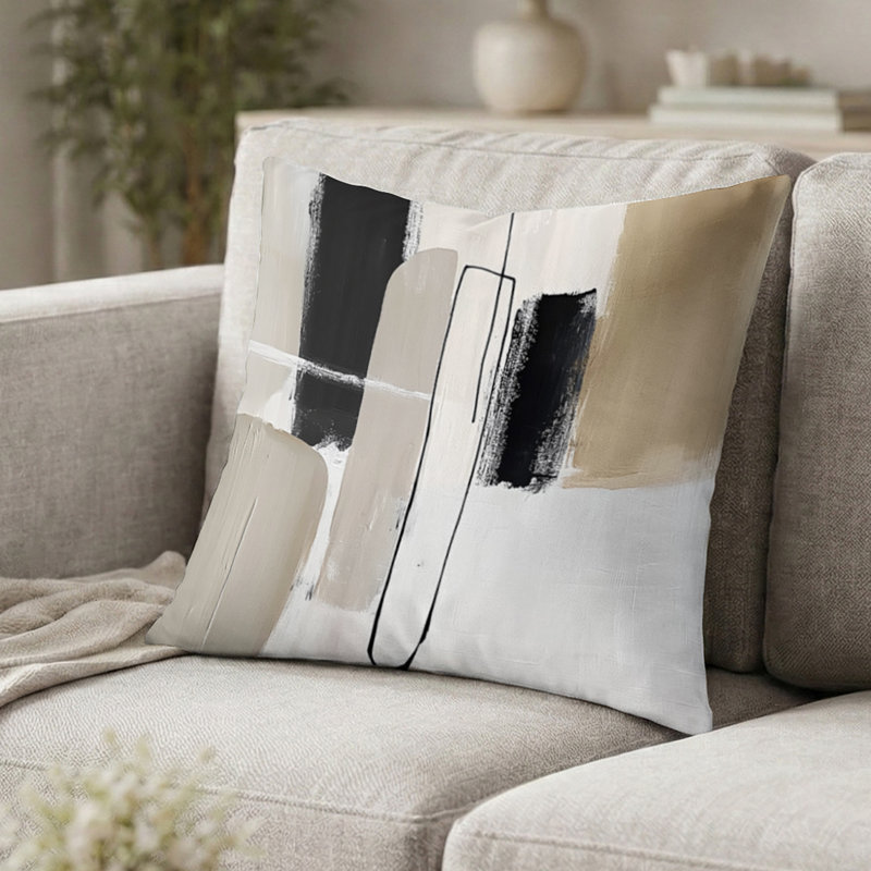 Coussin Minimal and Geometric Compositions Tones - Coussin Mid-Century, H 16 po x l 16 po
