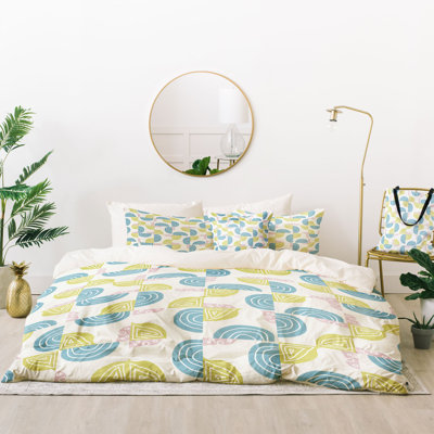 Housse de couette en coton bleu / rose / vert Mirimo
