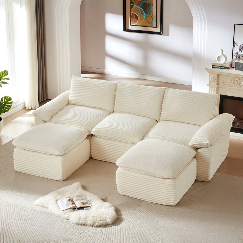 Corduroy Cloud Sofa, 35.43" H x 111.03" W x 70.07" D, White Corduroy