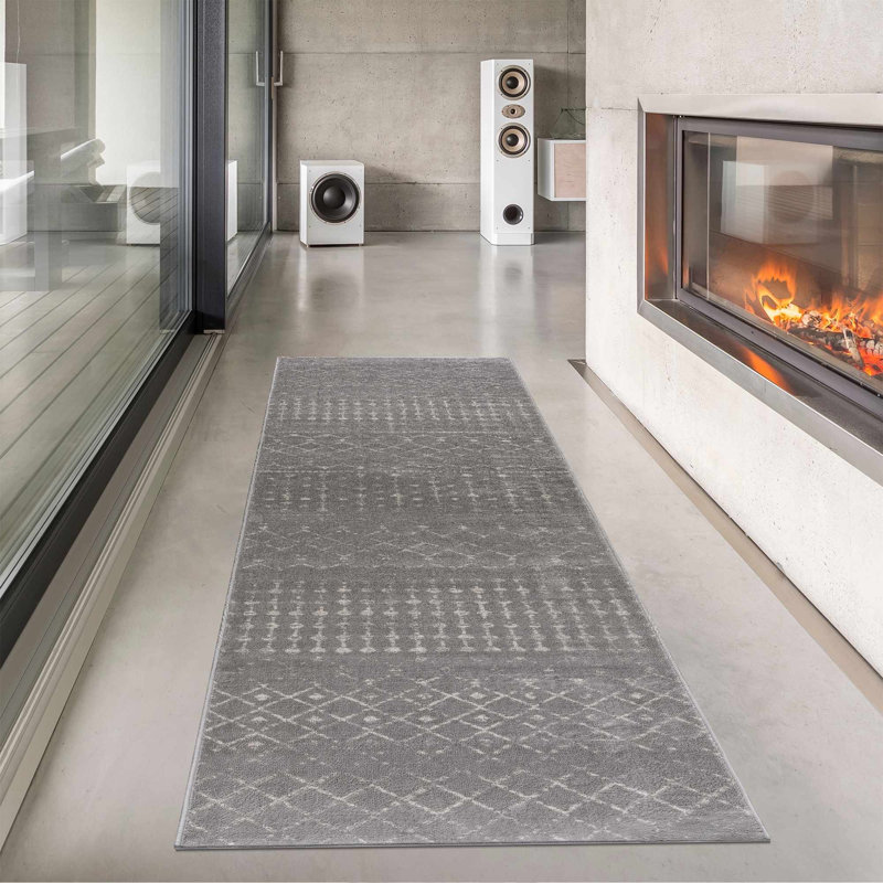 Tapis gris Dounia, Tapis de couloir 2 pi 7 po x 7 pi 3 po, Gris clair