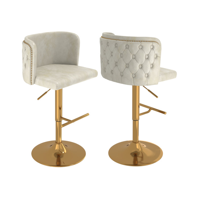 Tabourets pivotants à hauteur réglable, tabourets de bar rembourrés en polyuréthane (ensemble de 2), Beige