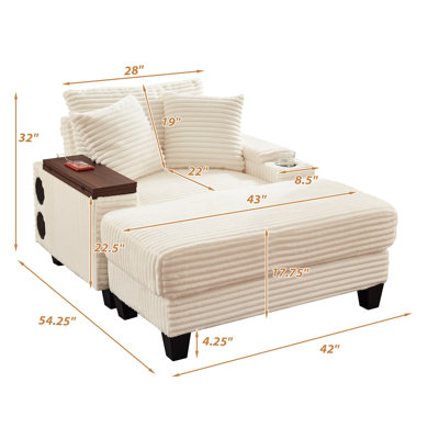 Assise simple en velours côtelé polyvalent avec porte-gobelet, haut-parleur, table de charge et table pivotante de 180 po. Rangement caché dans l'accoudoir gauche, idéal pour les petits espaces de vie 1 - Revêtement moelleux, table pivotante Ports 18