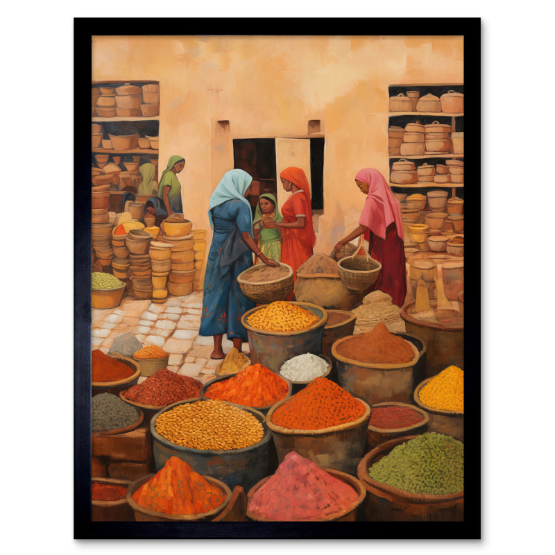 Traditional Rural Indian Food Market Artwork Spices Herbs - Single Picture Frame Print