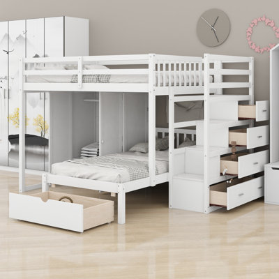 Modern Bunk Bed with Wardrobe and Drawer Storage