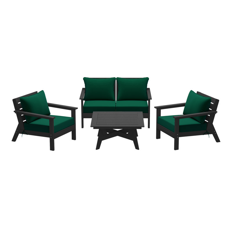 Ensemble de conversation à assise profonde 5 pièces, Vert, Noir, noir, noir, noir
