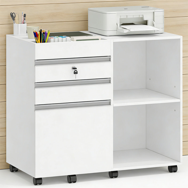 3-Drawer Mobile File Cabinet With Lock