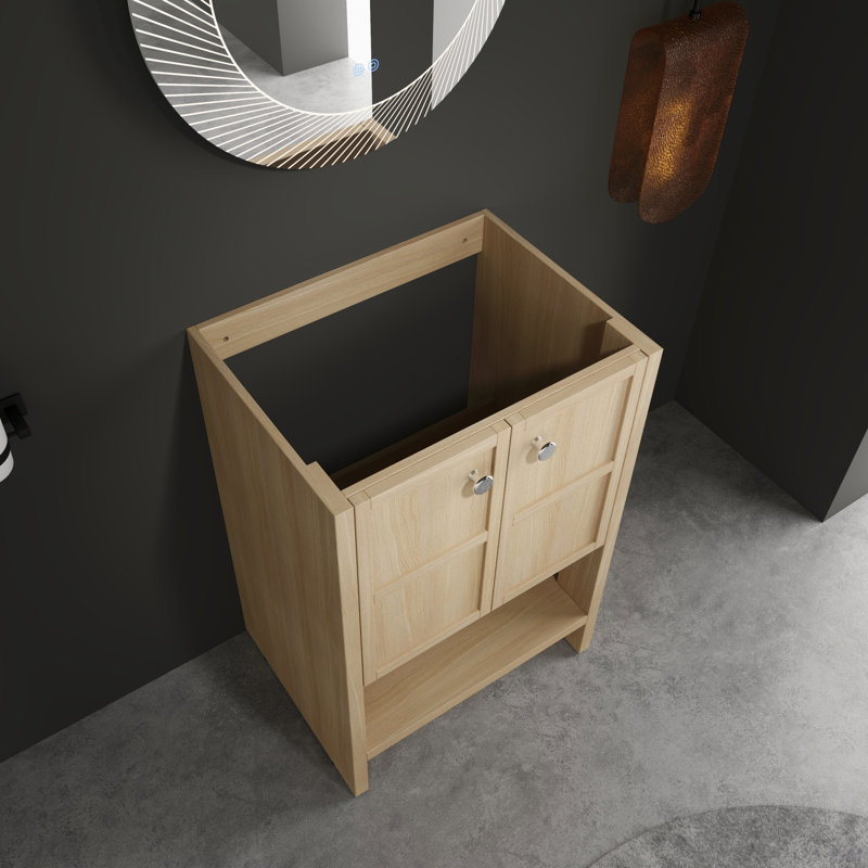 Meuble-lavabo autoportant, 2 portes à fermeture douce, chêne, contreplaqué (à l'exception du lavabo), 23"