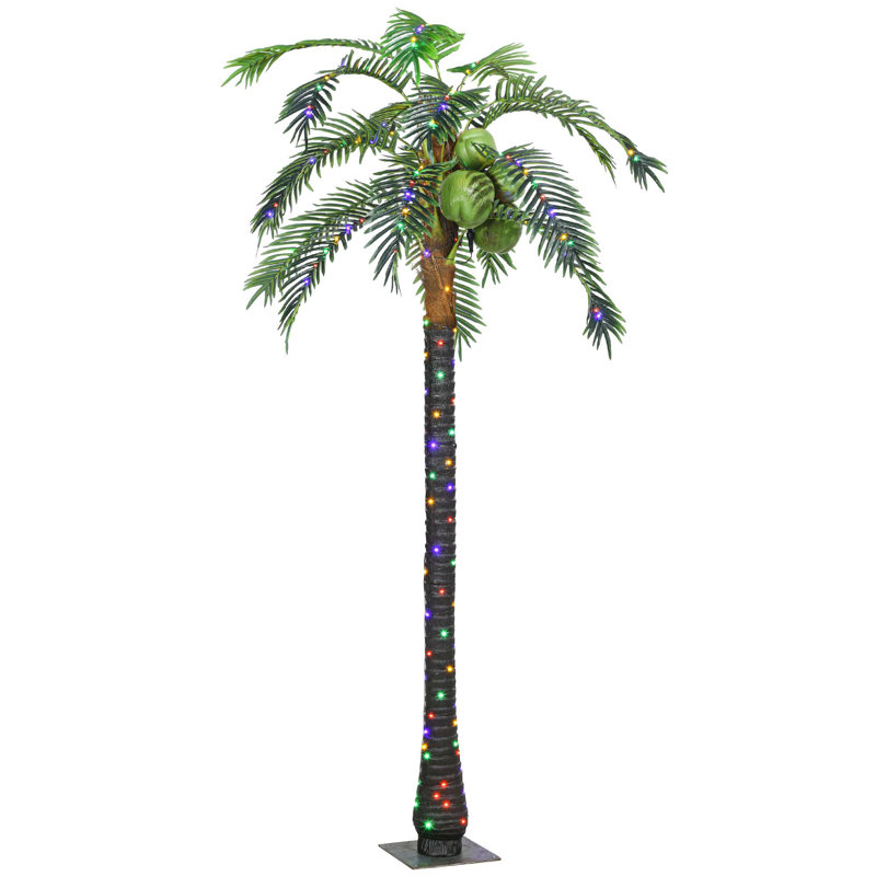 7' Artificial Lighted Palm Tree With 5 Coconuts, 280 Colour Changing LED Light
