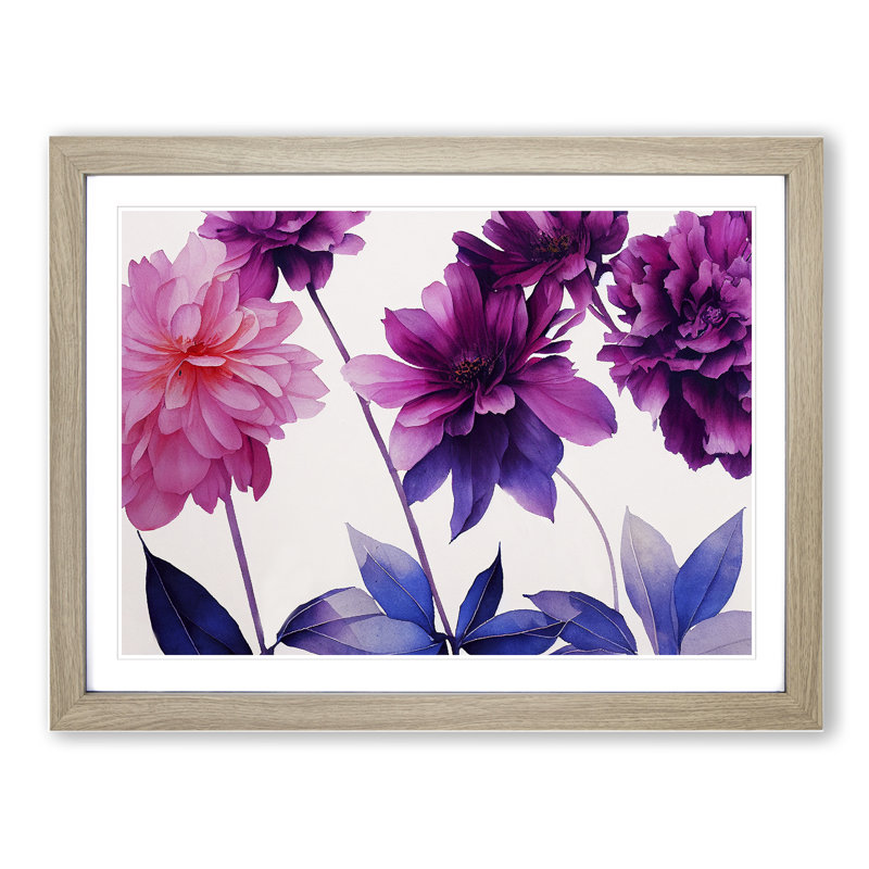 An Extravagant Watercolour Flowers - Framed Print, Oak, 46cm H x 64cm W x 2cm D